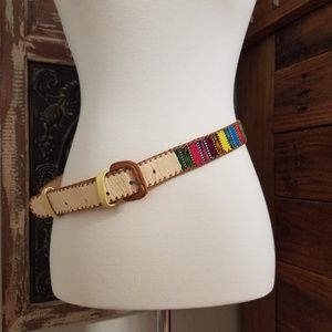 Vintage leather Guatemalan embroidered belt